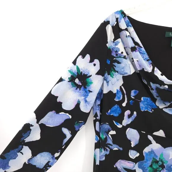 Lauren Ralph Laurenblue floral cowl drape-neckline stretch knit dress Size 14w